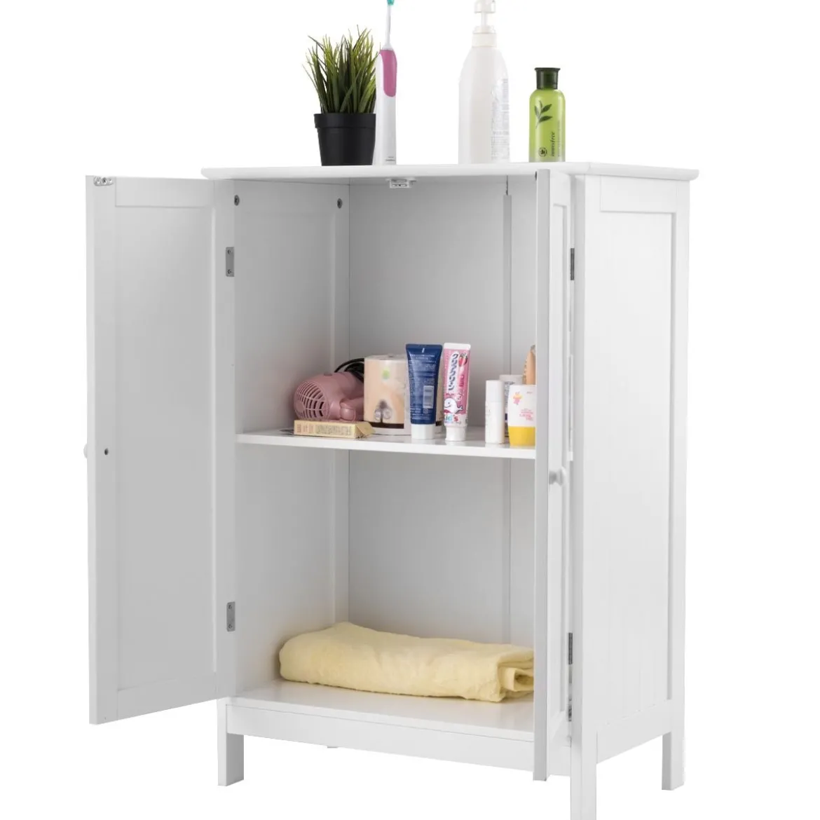Coswtay Badezimmerschrank Verstellbarer Einlegeboden Badschrank Sideboard Weiß 60 x 35 x 87 cm