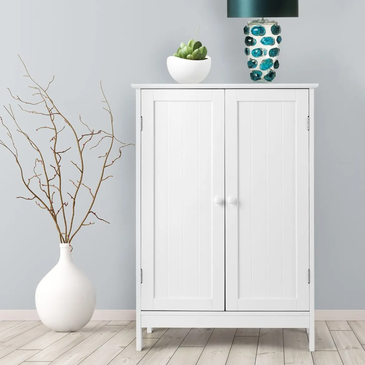 Coswtay Badezimmerschrank Verstellbarer Einlegeboden Badschrank Sideboard Weiß 60 x 35 x 87 cm