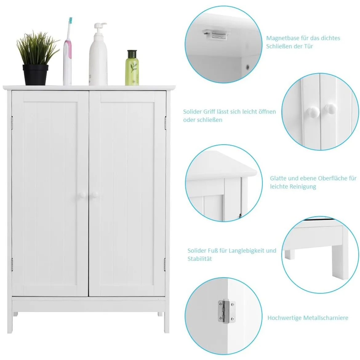 Coswtay Badezimmerschrank Verstellbarer Einlegeboden Badschrank Sideboard Weiß 60 x 35 x 87 cm