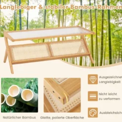 Couchtisch aus Bambus 120 cm 2-stöckiger Rechteckiger Kaffeetisch Natur