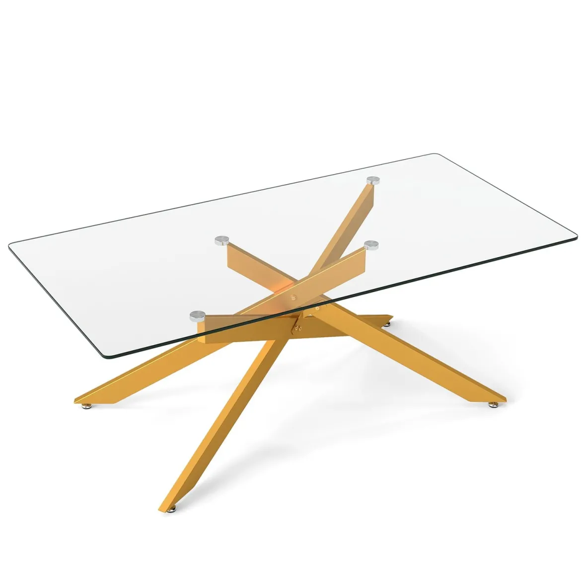 Couchtisch aus Gehärtetem Glas Rechteckiger Glastisch Moderner Kaffeetisch 120 x 60 x 45,5 cm Gold
