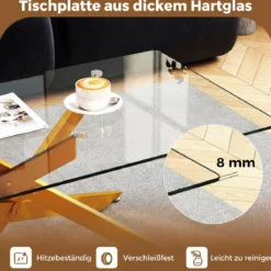 Couchtisch aus Gehärtetem Glas Rechteckiger Glastisch Moderner Kaffeetisch 120 x 60 x 45,5 cm Gold