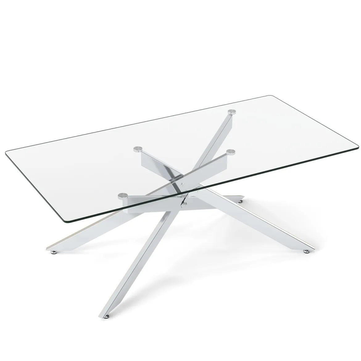 Couchtisch aus Gehärtetem Glas Rechteckiger Glastisch Moderner Kaffeetisch 120 x 60 x 45,5 cm Silber