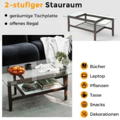 Couchtisch aus Glas 2-stöckiger Beistelltisch mit Ablagefläche 107 cm Langer rechteckiger Kaffeetisch