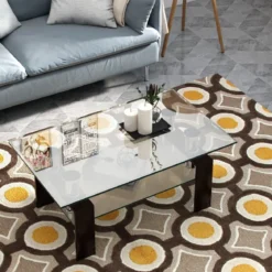 Couchtisch aus Glas Wohnzimmertisch mit unterer Ablage Sofatisch 99,5 x 59,5 x 44,5 cm Braun