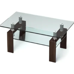 Couchtisch aus Glas Wohnzimmertisch mit unterer Ablage Sofatisch 99,5 x 59,5 x 44,5 cm Braun