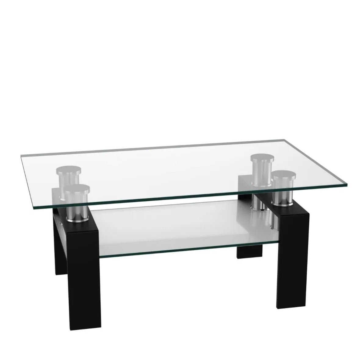 Couchtisch aus Glas Wohnzimmertisch mit unterer Ablage Sofatisch 99,5 x 59,5 x 44,5 cm Schwarz