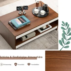 Couchtisch aus Holz 2 Ebenen Wohnzimmertisch mit Ablagefläche 94 x 55 x 35 cm Walnuss + Weiß