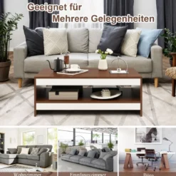 Couchtisch aus Holz 2 Ebenen Wohnzimmertisch mit Ablagefläche 94 x 55 x 35 cm Walnuss + Weiß
