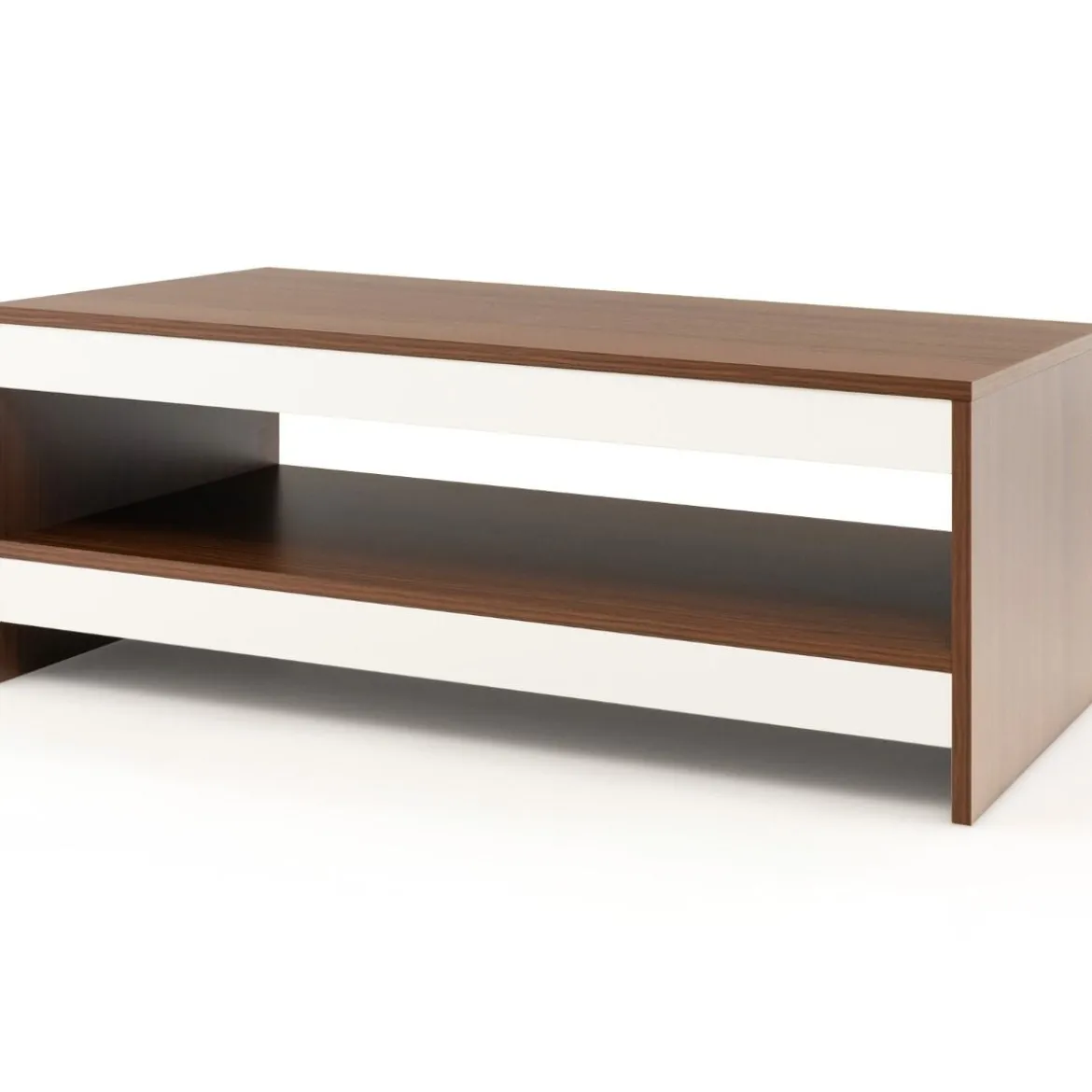 Couchtisch aus Holz 2 Ebenen Wohnzimmertisch mit Ablagefläche 94 x 55 x 35 cm Walnuss + Weiß