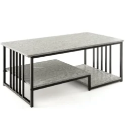 Couchtisch aus Kunst-Marmor mit Offener Ablage & Metallrahmen Beistelltisch 110 x 60 x 45 cm