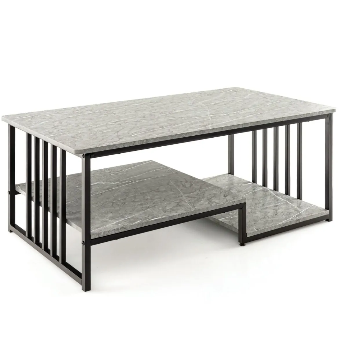 Couchtisch aus Kunst-Marmor mit Offener Ablage & Metallrahmen Beistelltisch 110 x 60 x 45 cm