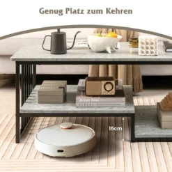 Couchtisch aus Kunst-Marmor mit Offener Ablage & Metallrahmen Beistelltisch 110 x 60 x 45 cm