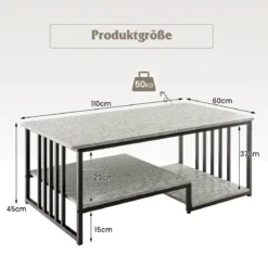 Couchtisch aus Kunst-Marmor mit Offener Ablage & Metallrahmen Beistelltisch 110 x 60 x 45 cm