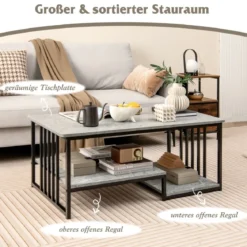 Couchtisch aus Kunst-Marmor mit Offener Ablage & Metallrahmen Beistelltisch 110 x 60 x 45 cm