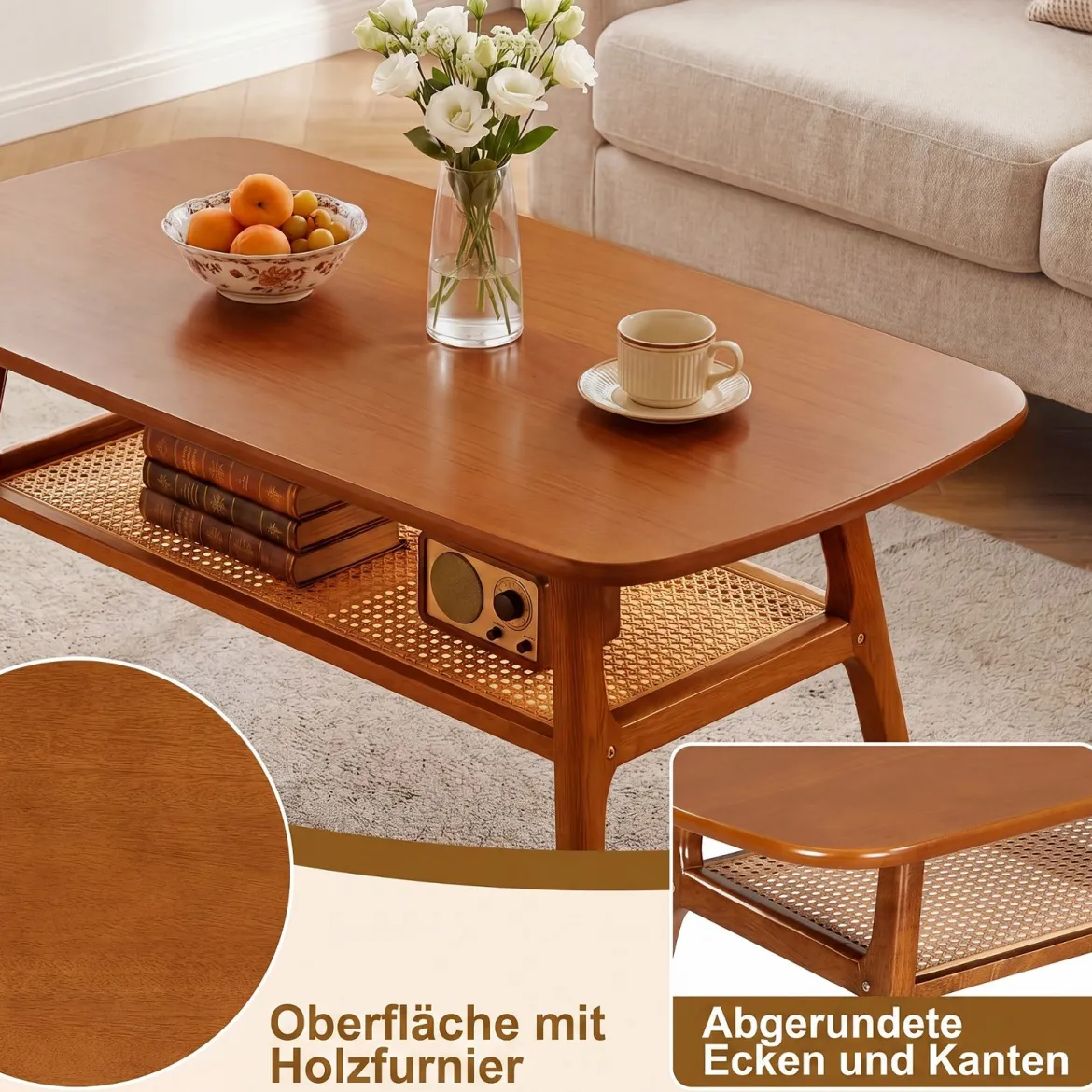 Couchtisch Beistelltisch 2 Ebenen mit Offener Ablage Wohnzimmertsich 100 x 53,5 x 45,5 cm Walnuss