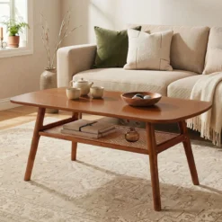 Couchtisch Beistelltisch 2 Ebenen mit Offener Ablage Wohnzimmertsich 100 x 53,5 x 45,5 cm Walnuss