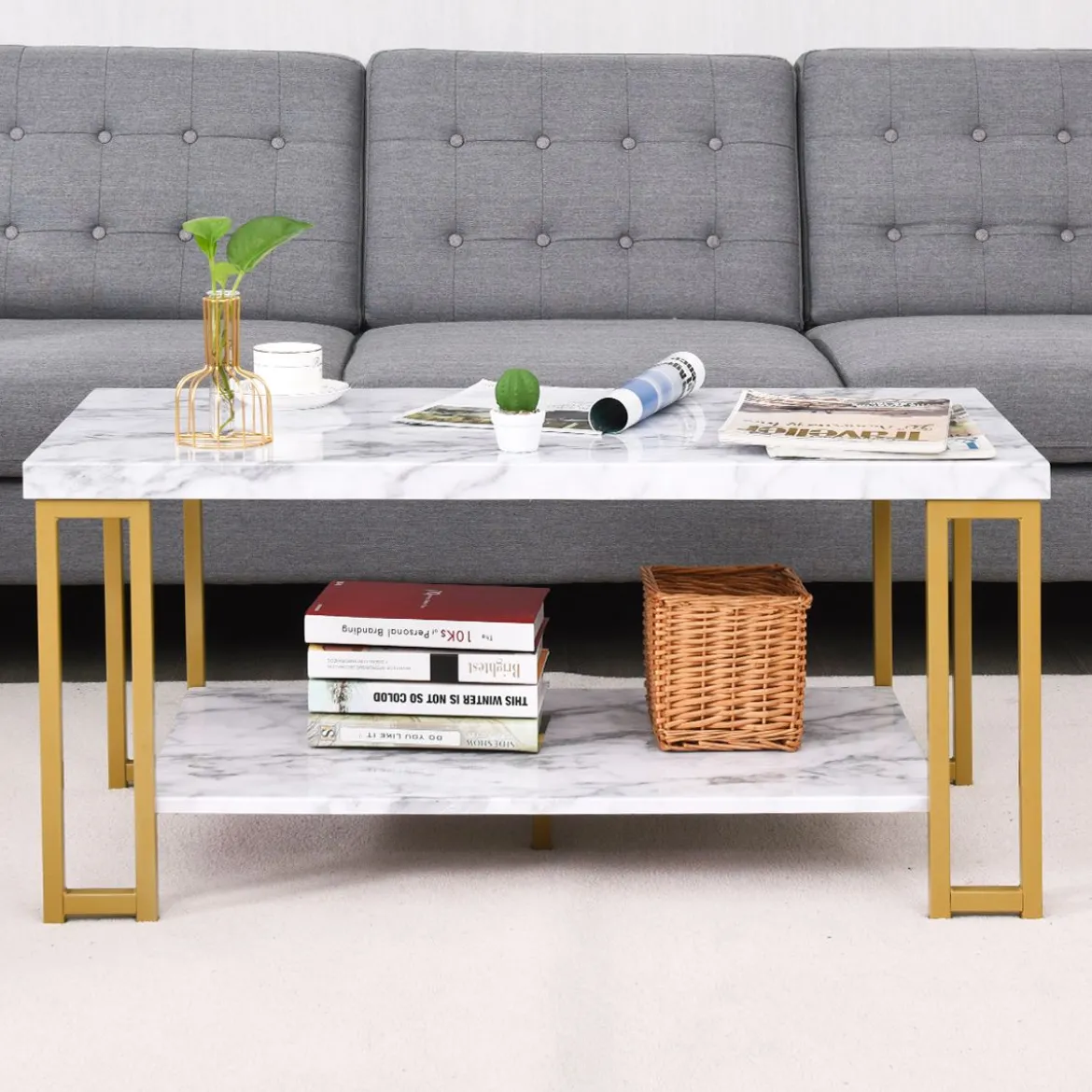 Couchtisch Beistelltisch Sofatisch Anstelltisch Konsolentisch Kaffeetisch Golden und Weiß