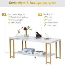 Couchtisch Beistelltisch Sofatisch Anstelltisch Konsolentisch Kaffeetisch Golden und Weiß
