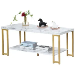 Couchtisch Beistelltisch Sofatisch Anstelltisch Konsolentisch Kaffeetisch Golden und Weiß