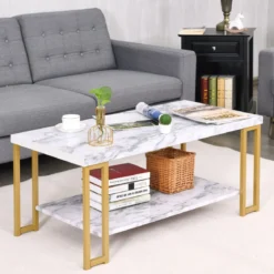 Couchtisch Beistelltisch Sofatisch Anstelltisch Konsolentisch Kaffeetisch Golden und Weiß