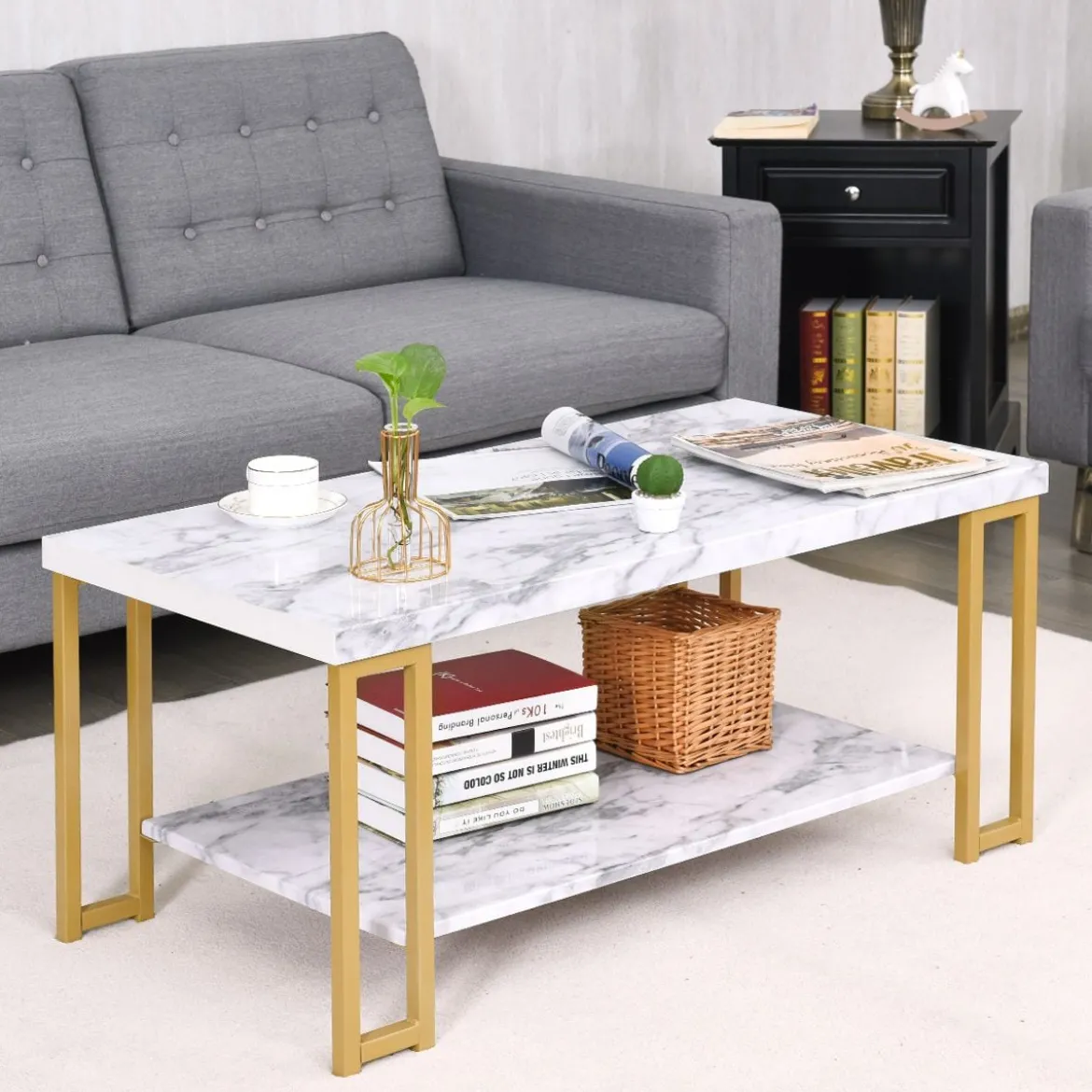 Couchtisch Beistelltisch Sofatisch Anstelltisch Konsolentisch Kaffeetisch Golden und Weiß