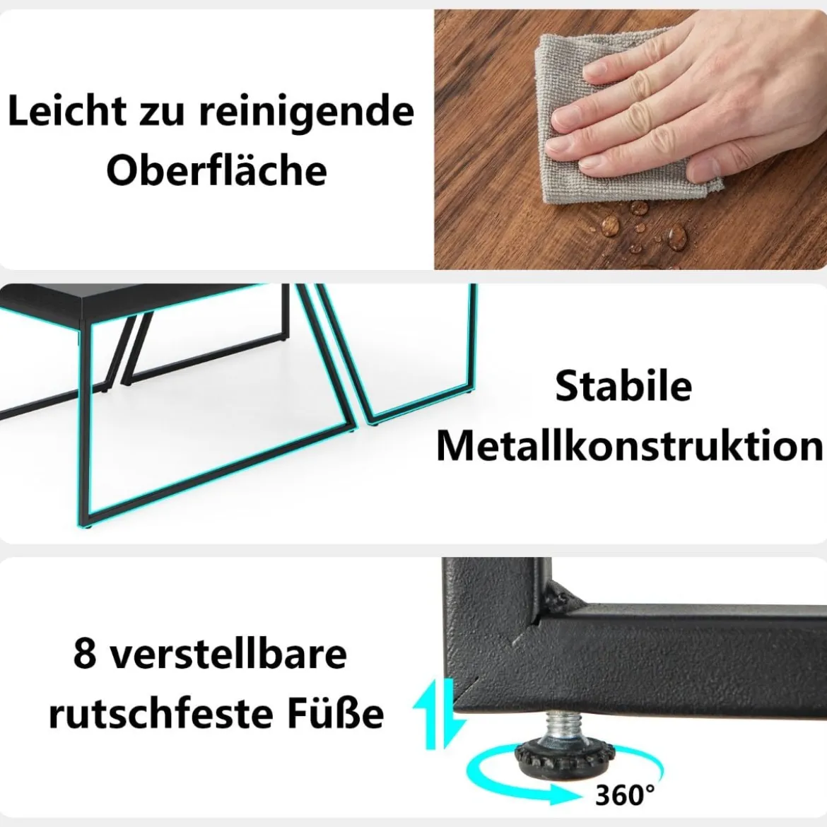 2 Couchtischen Moderner Beistelltisch 120 x 60 x 46 cm Schwarz + Braun