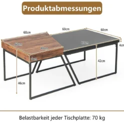 2 Couchtischen Moderner Beistelltisch 120 x 60 x 46 cm Schwarz + Braun