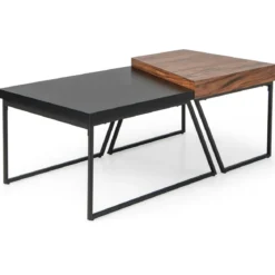 2 Couchtischen Moderner Beistelltisch 120 x 60 x 46 cm Schwarz + Braun