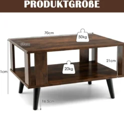 Couchtisch für Kleine Räume 2-Stufiger Kaffeetisch aus Holz 70 x 50 x 41 cm
