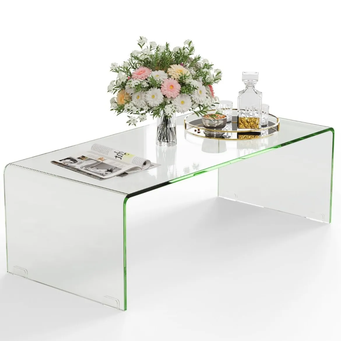 Couchtisch Glastisch U-förmiger Beistelltisch aus Gehärtetem Glas 108 x 50 x 35 cm