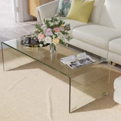 Couchtisch Glastisch U-förmiger Beistelltisch aus Gehärtetem Glas 108 x 50 x 35 cm