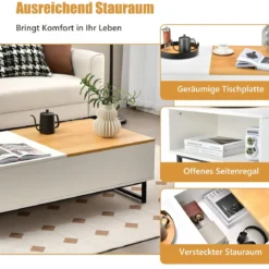 Couchtisch Höhenverstellbar 2 Ebenen Beistelltisch mit Metallrahmen 110 x 60 x 38 cm Weiß