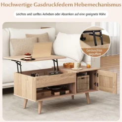 Couchtisch höhenverstellbar Wohnzimmertisch Beistelltisch mit verstecktem Fach 100 x 50 x 46/60 cm Braun/Natur