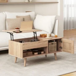 Couchtisch höhenverstellbar Wohnzimmertisch Beistelltisch mit verstecktem Fach 100 x 50 x 46/60 cm Braun/Natur