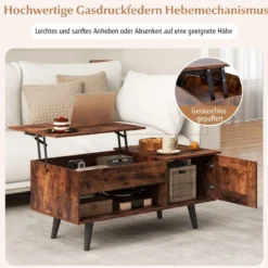 Couchtisch höhenverstellbar Wohnzimmertisch Beistelltisch mit verstecktem Fach 100 x 50 x 46/60 cm Braun/Natur