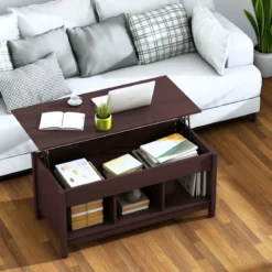 Couchtisch höhenverstellbar Hölzerner Sofatisch mit hebeplatte Stauraum 104,5 x 49 x 48-62,5 cm Dunkelbraun