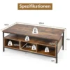 Couchtisch Holz 3 Ebenen Wohnzimmertisch mit offenem Regal 105 x 60 x 45 cm im Industriestil