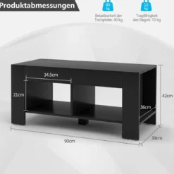 Couchtisch Kaffeetisch Beistelltisch mit 5 Füßen 90 x 39 x 42 cm MDF Schwarz
