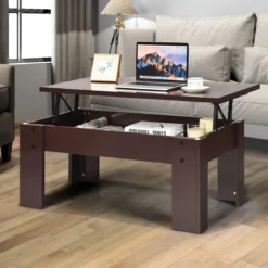 Couchtisch mit erhöhter Tischplatte Cocktailtisch mit Hubtischplatte 98 x 50 x 42 - 55 cm Braun