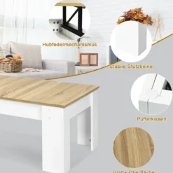 Couchtisch mit erhöhter Tischplatte Cocktailtisch für Wohnzimmer 98 x 50 x 42 - 55 cm Weiß + Natur