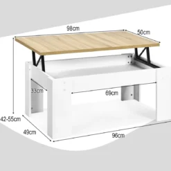 Couchtisch mit erhöhter Tischplatte Cocktailtisch für Wohnzimmer 98 x 50 x 42 - 55 cm Weiß + Natur