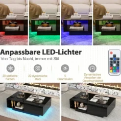 Couchtisch mit 20 Farben LED-Lichtern und Fernbedienung 95 x 55 x 31 cm Weiß/Schwarz