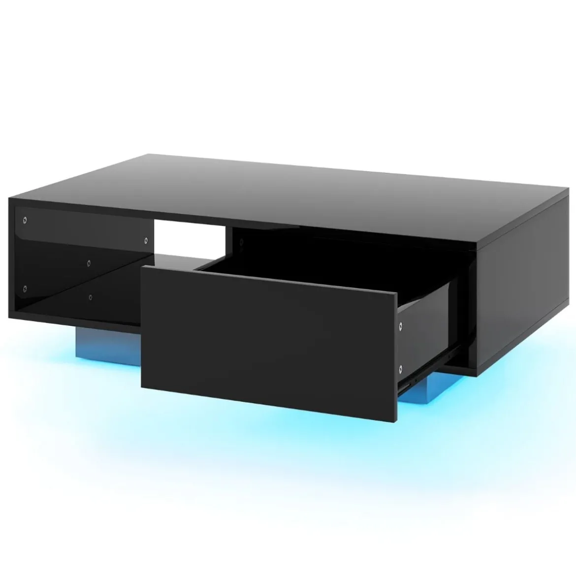 Couchtisch mit 20 Farben LED-Lichtern und Fernbedienung 95 x 55 x 31 cm Weiß/Schwarz