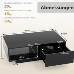 Couchtisch mit 20 Farben LED-Lichtern und Fernbedienung 95 x 55 x 31 cm Weiß/Schwarz
