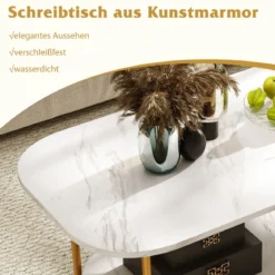 Couchtisch mit Faux-Marmorplatte 2-stufiger moderner Teetisch mit robustem Metallrahmen 100 x 50 x 45 cm
