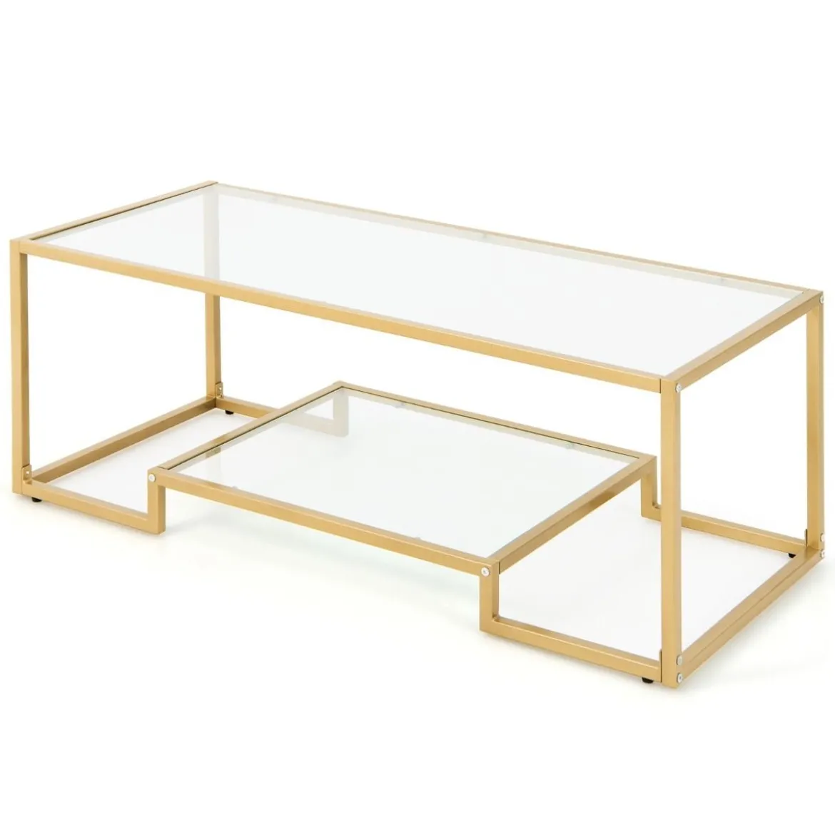 Couchtisch mit Glas Tischplatte & Metallrahmen Glastisch Kaffeetisch 114 x 51 x 43,5 cm Gold