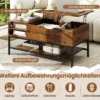 Couchtisch mit höhenverstellbare Tischplatte Wohnzimmertisch mit verstecktem Fach Holz Sofatisch mit Ablagefach Braun