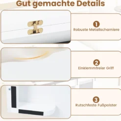Couchtisch mit höhenverstellbarer Tischplatte 105 cm Landhaus-Center-Tisch mit 2 Schiebetüren Weiß