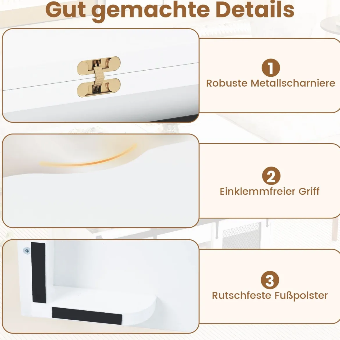 Couchtisch mit höhenverstellbarer Tischplatte 105 cm Landhaus-Center-Tisch mit 2 Schiebetüren Weiß